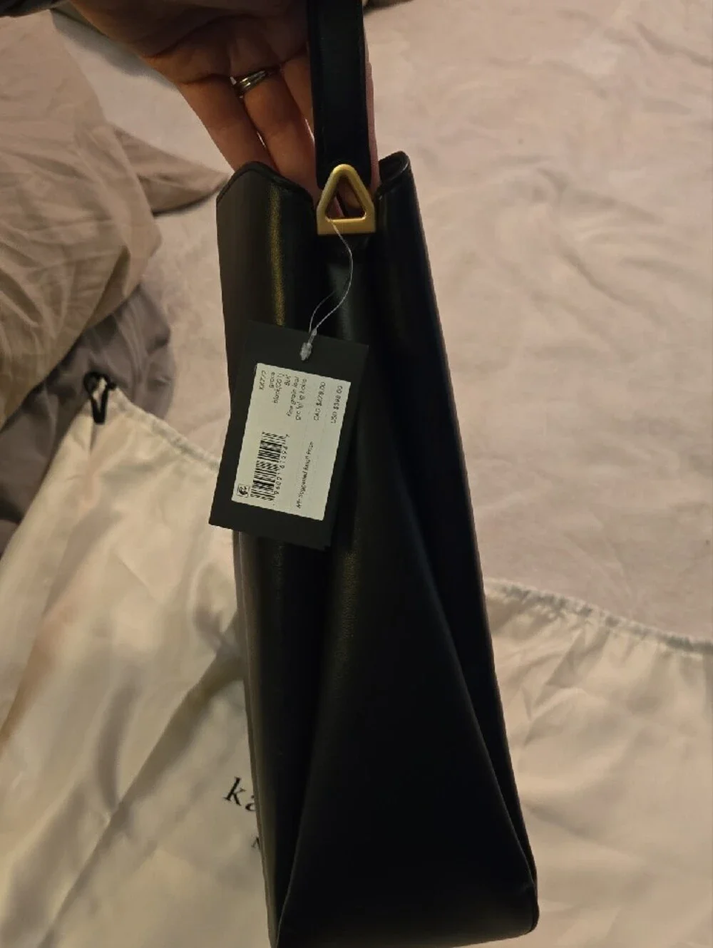 kate spade Black Leather Shoulder Tote with Gold Logo